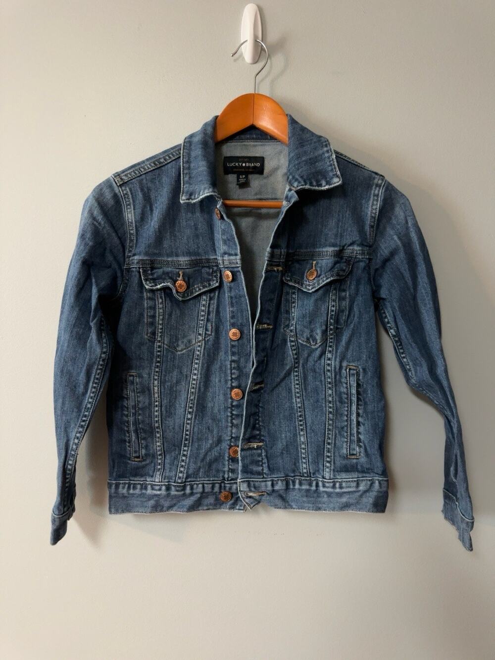 Lucky Brand Denim Jacket Womens Small Blue Trucker Button Front Stretch Jean